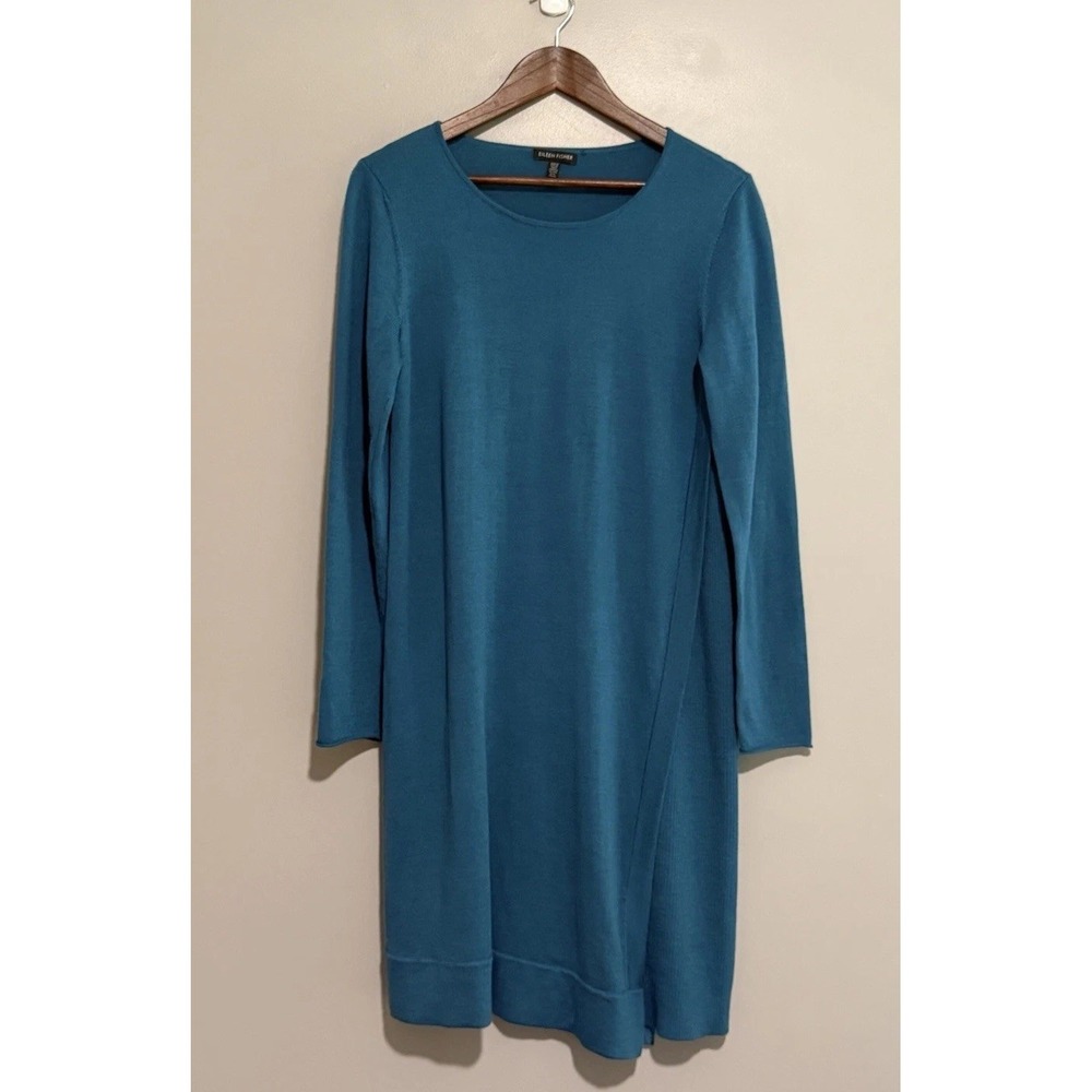 Eileen Fisher Merino Wool Knit Sweater Dress Long Sleeve Classic Quiet Luxury M